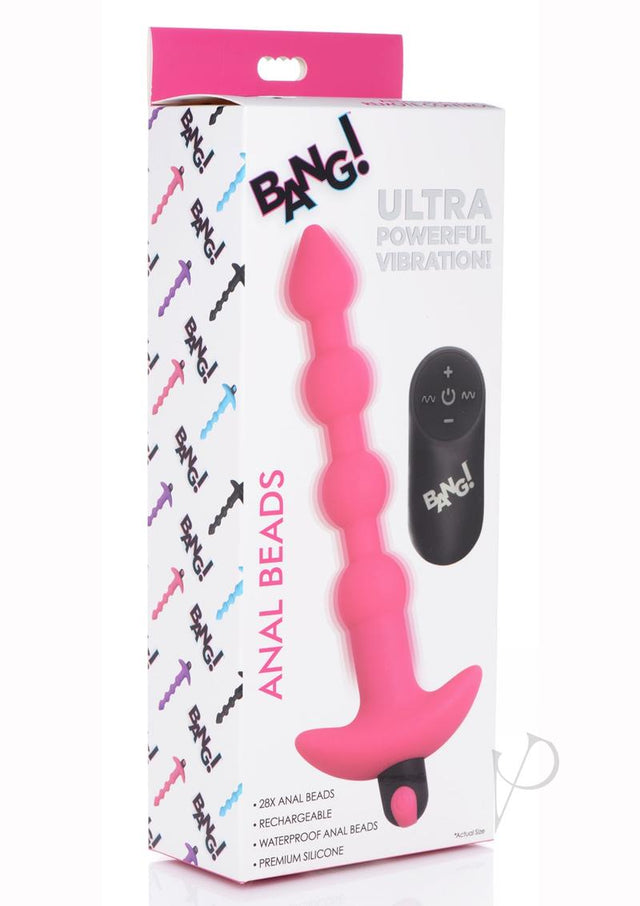 Bang! Vibrating Silicone Rechargeable Anal Beads with Remote Control - Pink