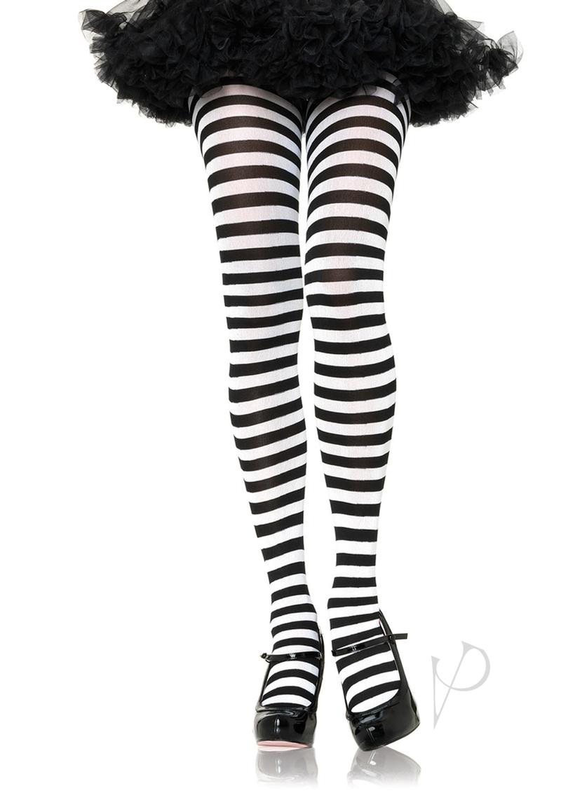 Leg Avenue Striped Tights - Plus Size - Black/White
