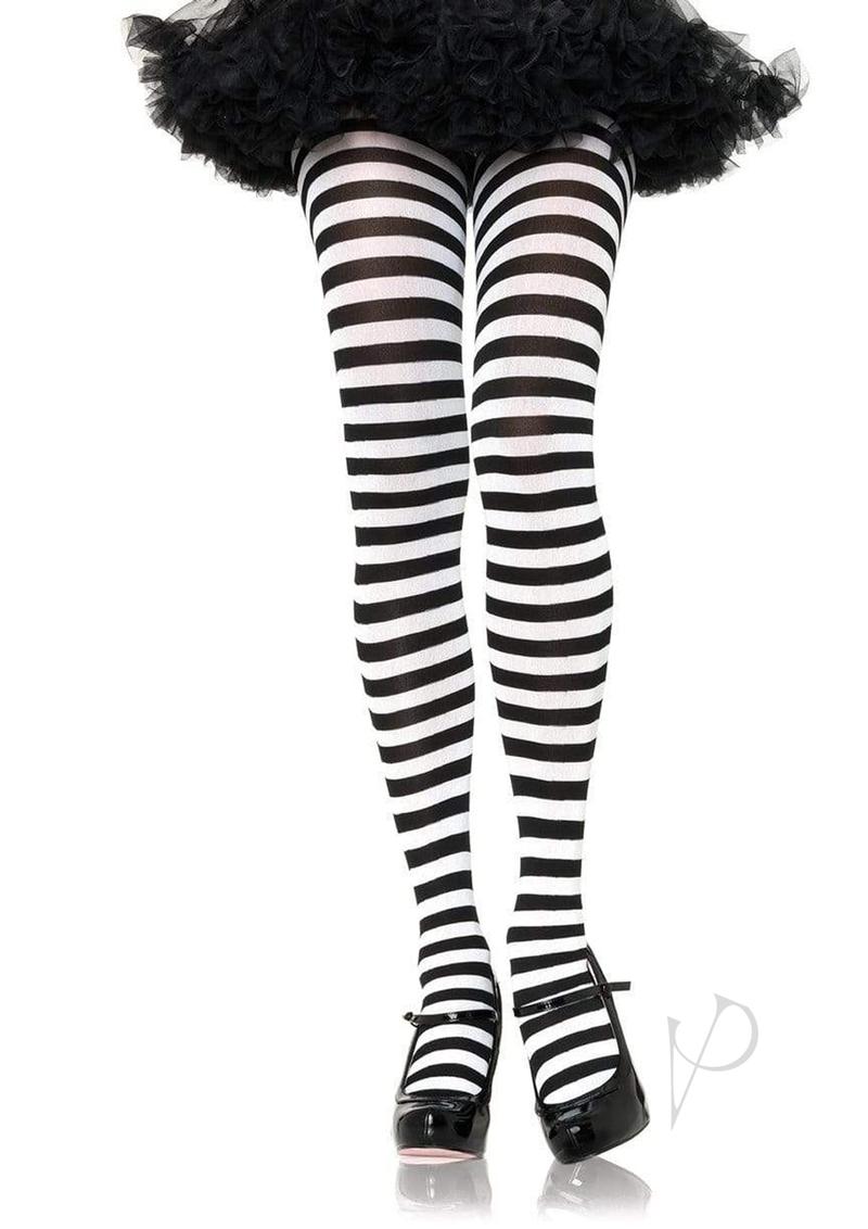 Leg Avenue Striped Tights - 3X/4X - Black/White
