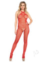 Leg Avenue Fishnet Halter Bodystocking - O/S - Red