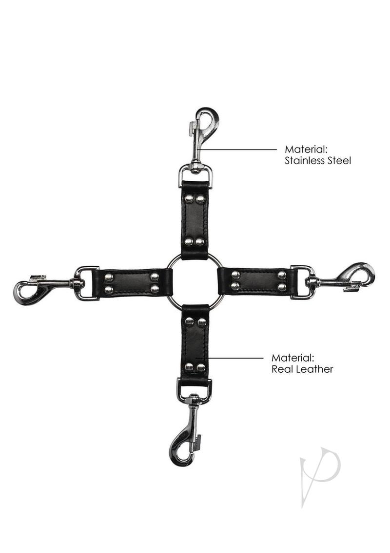 Ouch! Pain 4-Way Leather Hogtie Cross - Black