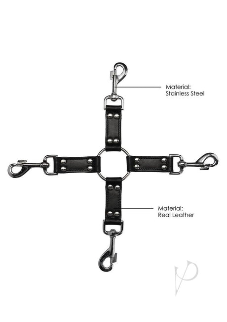 Ouch! Pain 4-Way Leather Hogtie Cross - Black