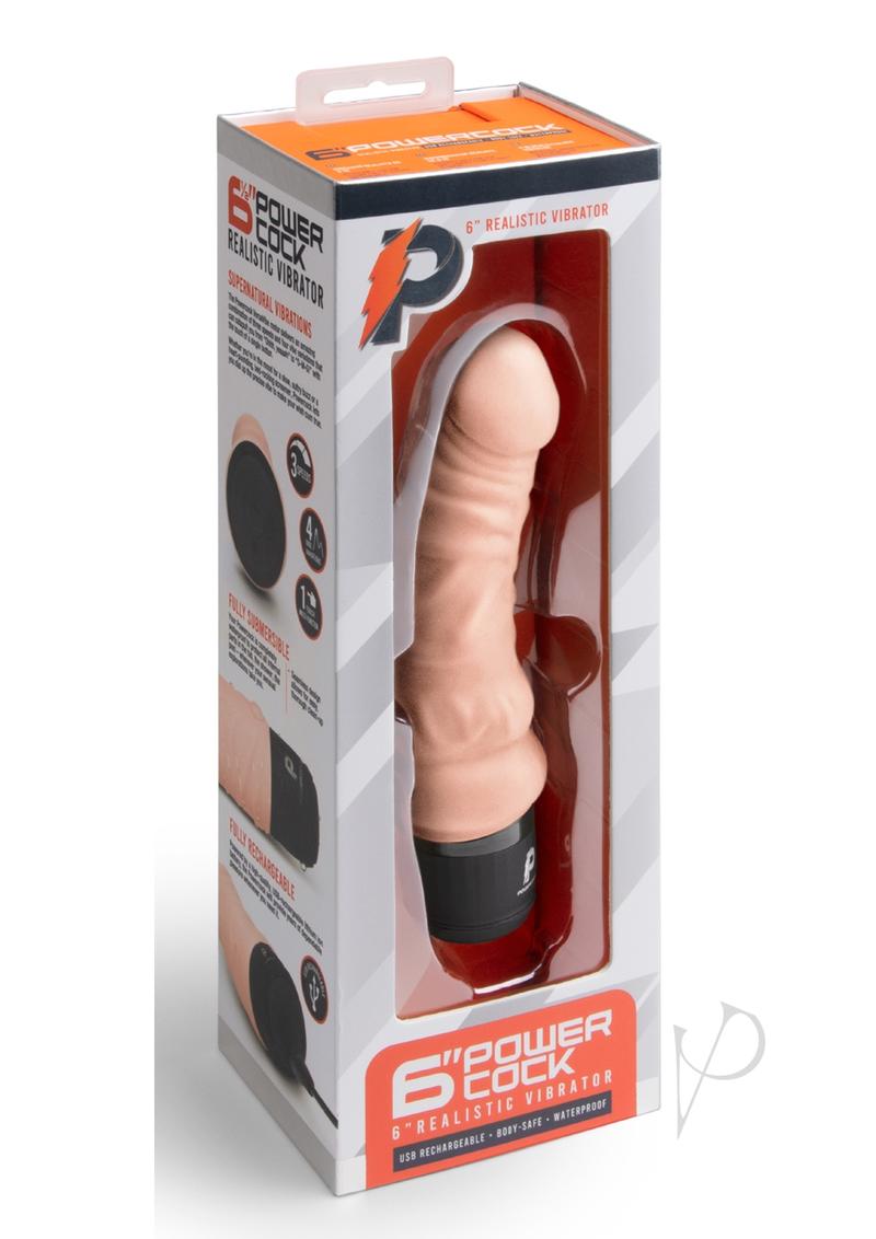 Powercocks Silicone Rechargeable Realistic Vibrator 6in - Vanilla