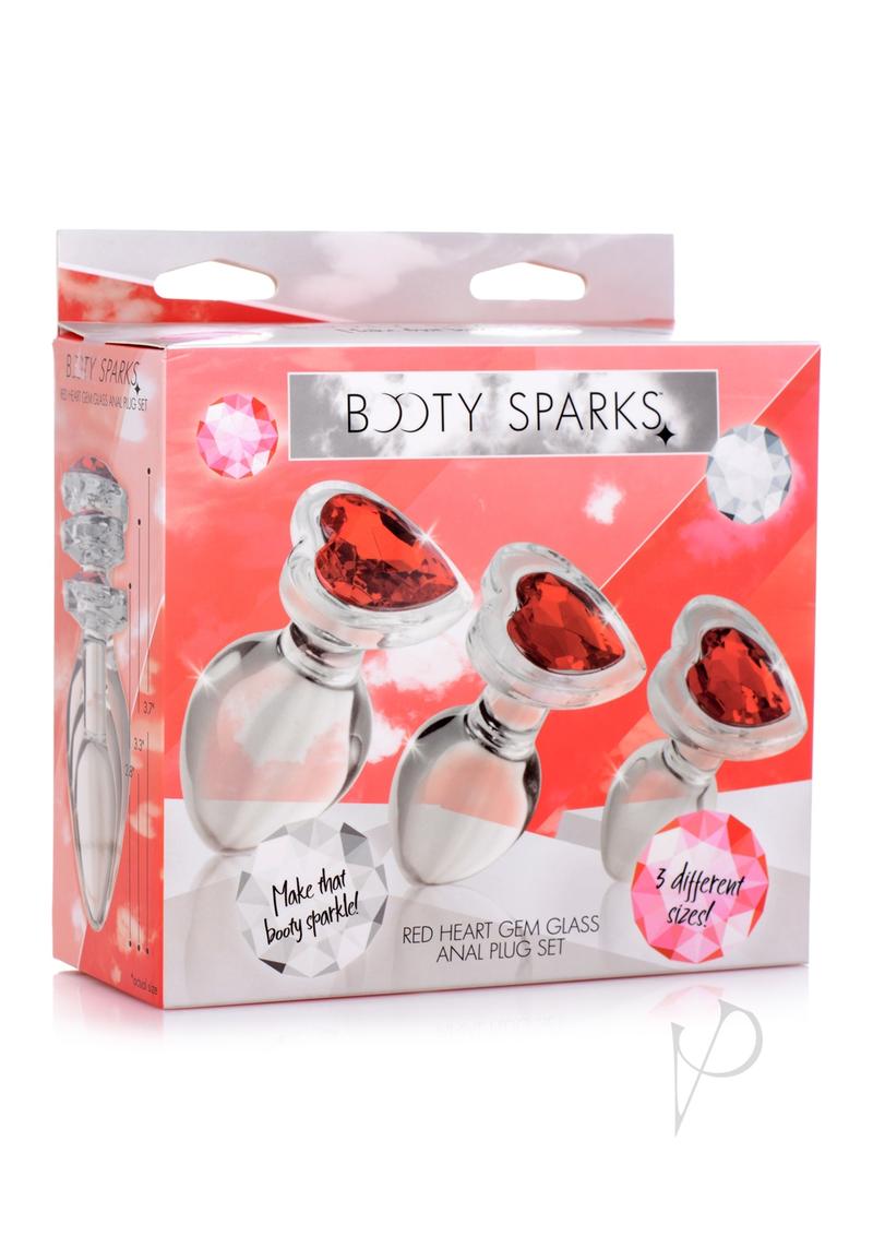 Booty Sparks Red Heart Gem Glass Plug Set 3pc - S/M/L - Red/Clear