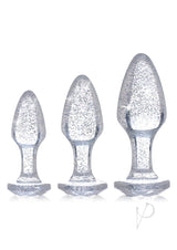 Booty Sparks Glitter Gem Anal Plug Set 3pc - S/M/L - Silver
