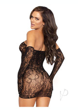 Leg Avenue Seamless Dotted Lace Tube Dress and Matching Gloves (2 piece) - OS - Black