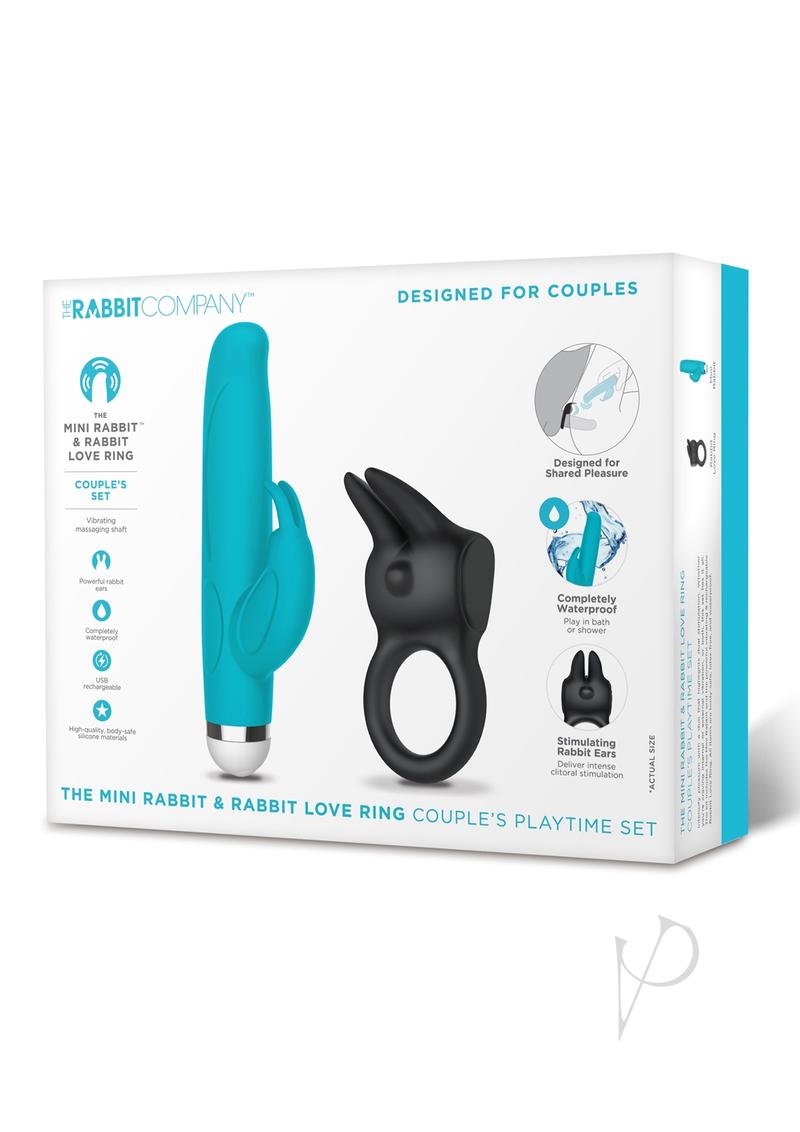 The Rabbit Company The Mini Rabbit and Rabbit Love Ring Silicone Rechargeable Couple's Playtime Set - Blue/Black