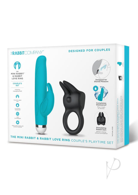 The Rabbit Company The Mini Rabbit and Rabbit Love Ring Silicone Rechargeable Couple's Playtime Set - Blue/Black