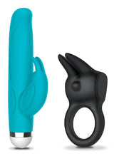 The Rabbit Company The Mini Rabbit and Rabbit Love Ring Silicone Rechargeable Couple's Playtime Set - Blue/Black