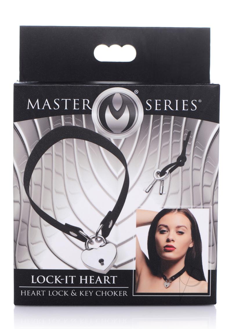 Master Series Lock-It Heart Lock and Key Choker - Black/Silver