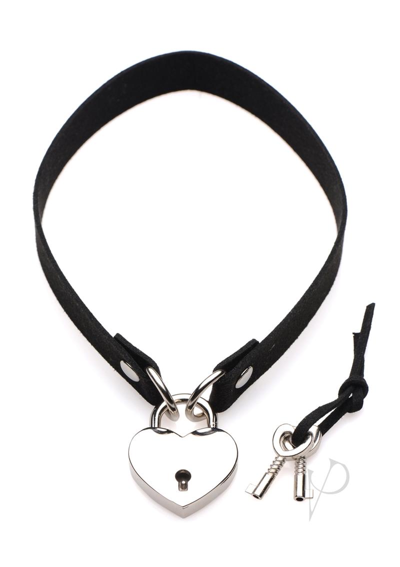 Master Series Lock-It Heart Lock and Key Choker - Black/Silver