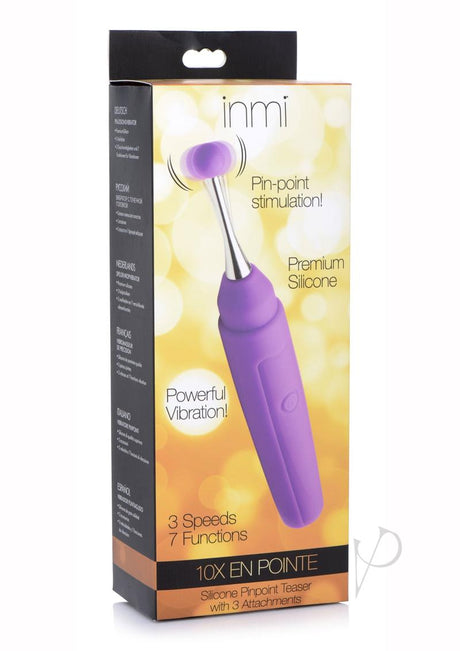 Inmi 10X En Pointe Teaser Silicone Rechargeable Stimulator with 3 Attachments - Purple