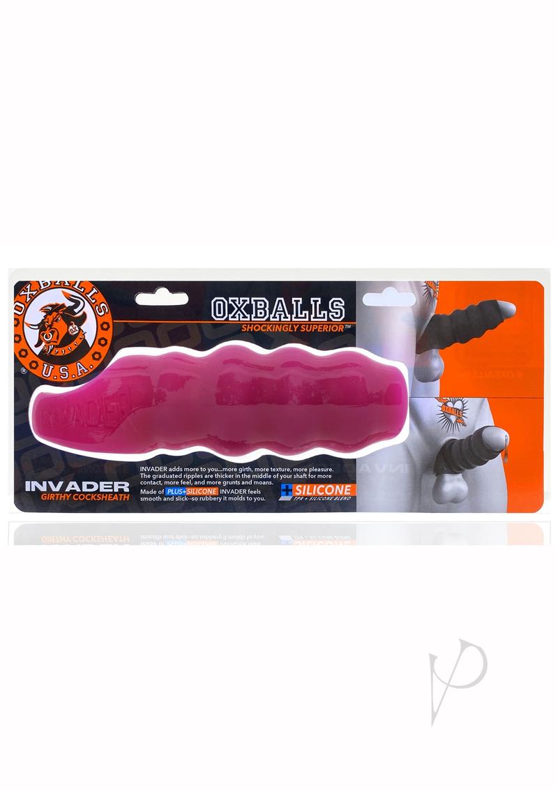 Invader Rippled Open-Ended Silicone Cocksheath Extender - Pink/Frost