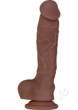 Big Shot Rechargeable Silicone Vibrating Squirting Dong with Balls 8in - Chocolate