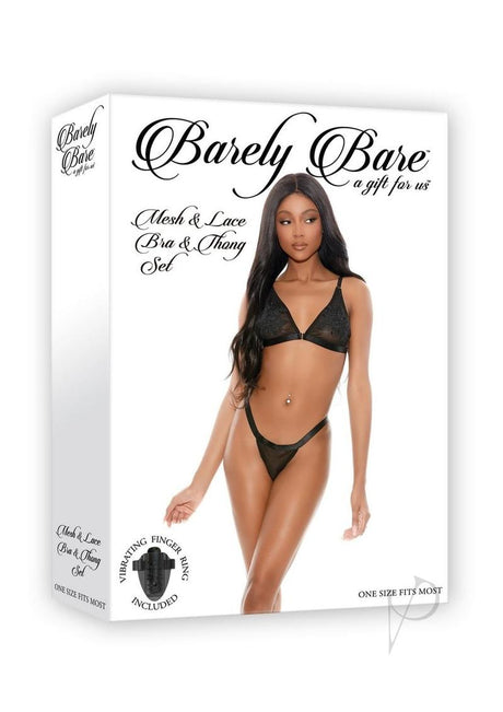 Barely Bare Mesh and Lace Bra and Thong Set 2pc - O/S - Black