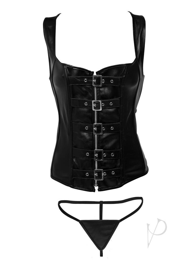 Strict Lace-Up Corset Vest and Thong - Xtra Large - Black