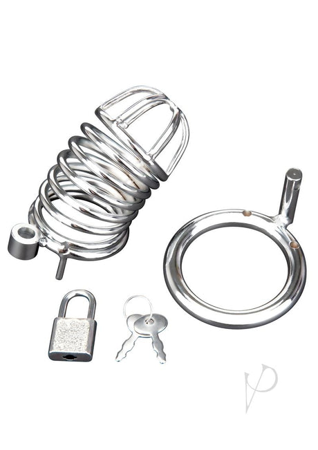 Blue Line Deluxe Chastity Cage - Silver