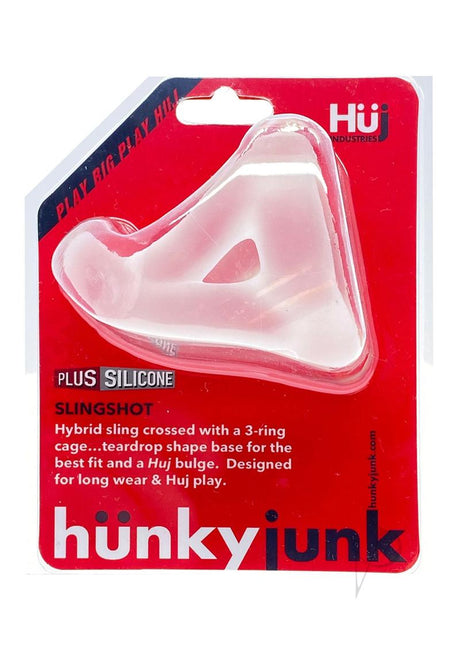 Hunkyjunk Slingshot Silicone 3 Ring Teardrop Cock Ring - Clear Ice