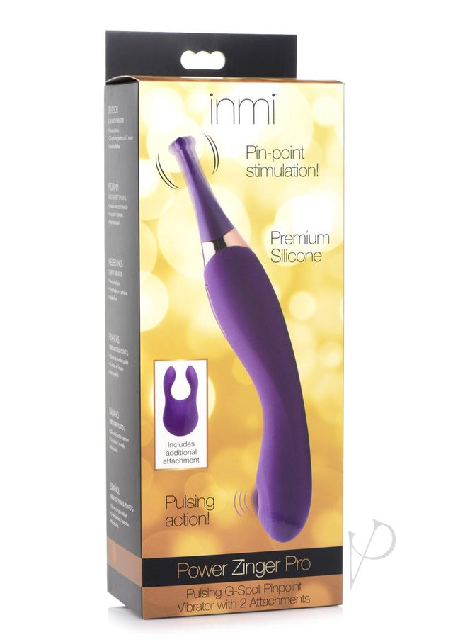 Inmi Power Zinger Pro Pulsing G-Spot Silicone Rechargeable Pinpoint Vibrator with Interchangeable Tips -Purple