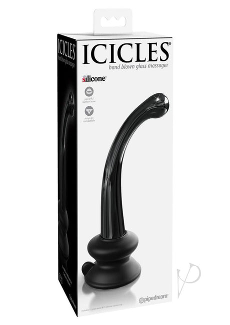 Icicles No. 87 Glass G-Spot Wand with Bendable Silicone Suction Cup - Black