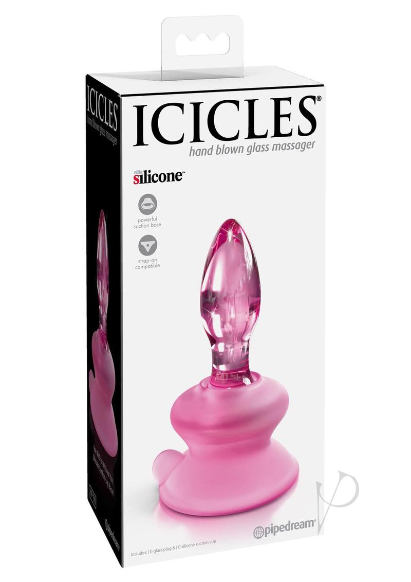 Icicles No. 90 Glass Anal Plug with Bendable Silicone Suction Cup - Pink