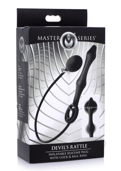 Master Series Devil's Rattle Inflatable Silicone Plug with Cock Ring - Black