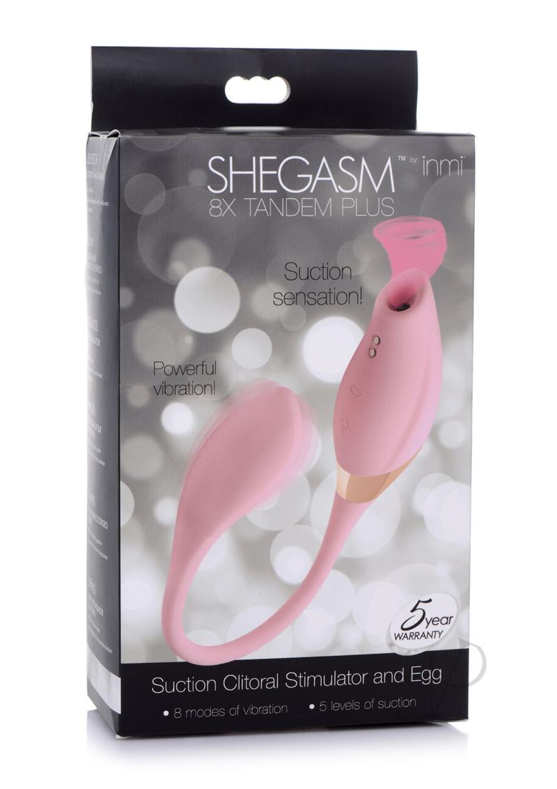 Inme Shegasm 8x Tandem Plus Rechargeable Silicone Suction Clitoral Stimulator and Egg - Pink