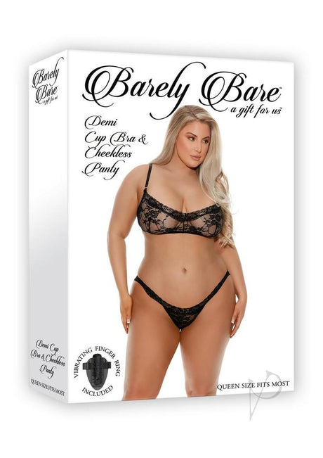 Barely Bare Demi Cup and Cheekless Panty 2pc - Plus Size - Black