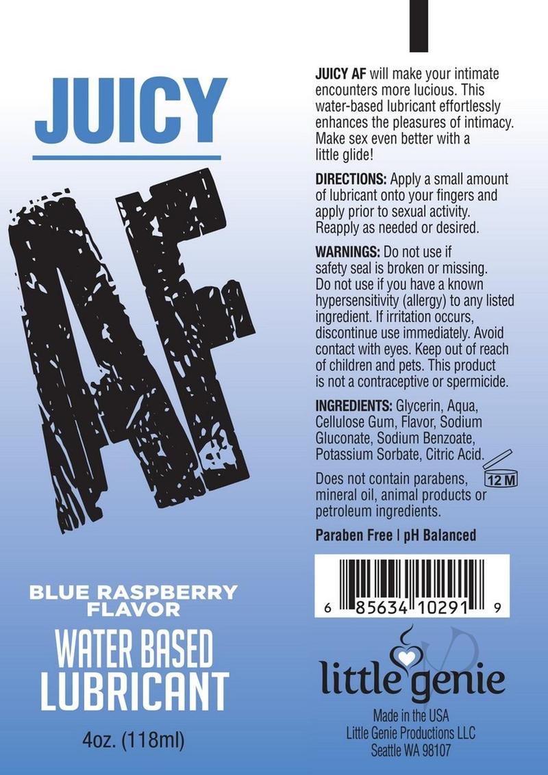 Juicy AF Water Based Flavored Lubricant Blue Raspberry 4oz