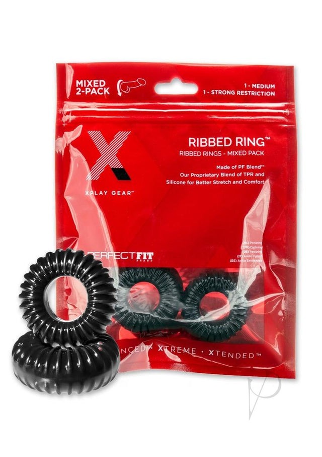 The Xplay Mixed Pack Ribbed Ring and Ribbed Ring Slim (2 Pack) - Black