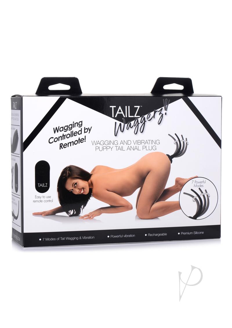 Tailz Waggerz Moving and Vibrating Silicone Rechargeable Puppy Tail with Remote Control - Black