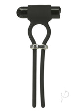 PowerBullet Bolo Bullet Silicone Rechargeable Cock Tie - Black/Silver