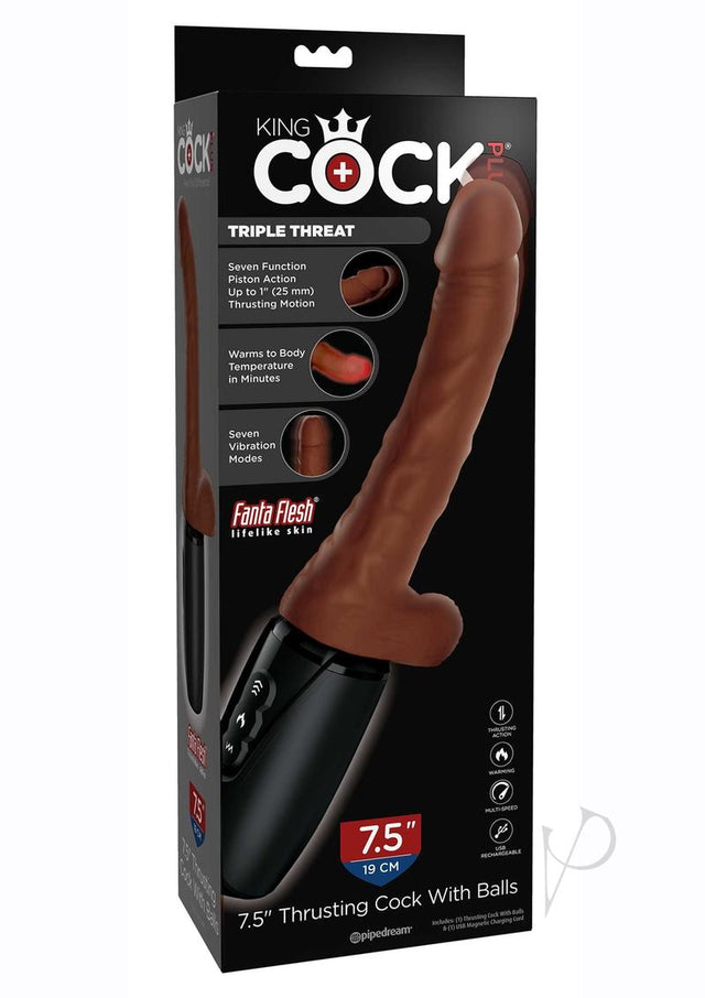 King Cock Plus Rechargeable Thrusting Dildo with Balls 7.5in - Chocolate