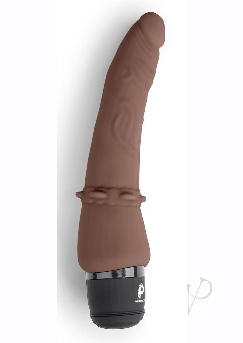 Powercocks Silicone Rechargeable Slim Anal Realistic Vibrator 7in - Chocolate