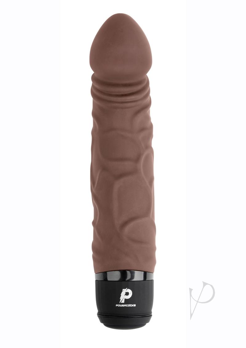 Powercocks Silicone Rechargeable Realistic Vibrator 6.5in - Chocolate