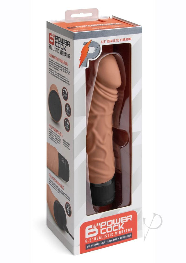 Powercocks Silicone Rechargeable Realistic Vibrator 6.5in - Caramel