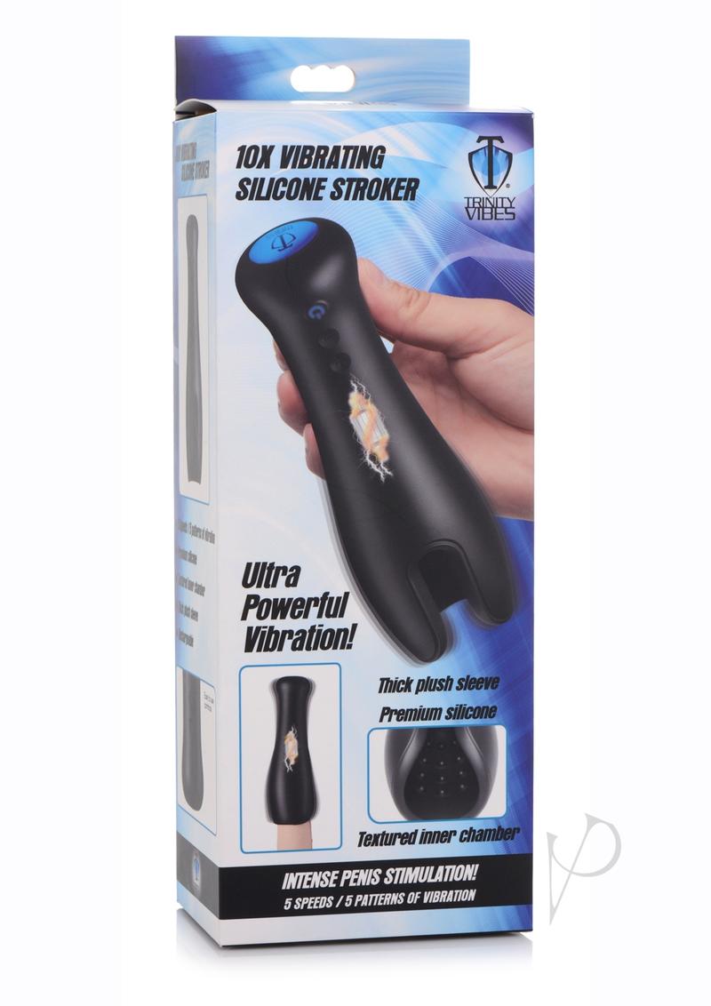Trinity Men 10X Vibrating Silicone Rechargeable Stroker - Black