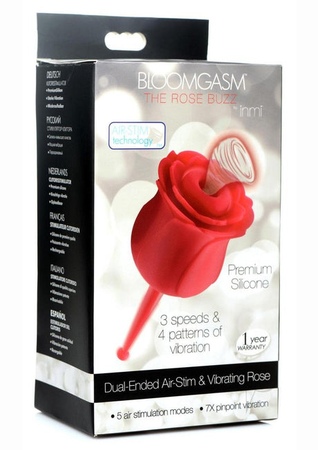 Inmi Bloomgasm Sucking and Vibrating Rose Silicone Rechargeable Clit Stimulator - Red