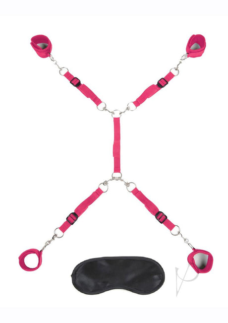 Lux Fetish Bed Spreader Restraint System (7 Piece Set) - Hot Pink