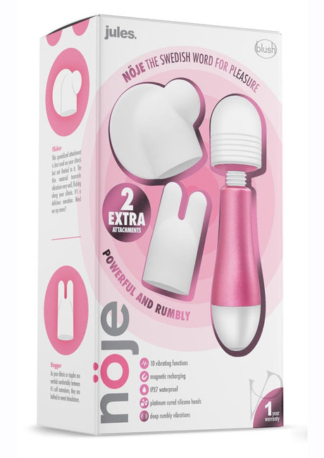 Noje Jules - Rose Rechargeable Silicone Wand Massager - Pink/White