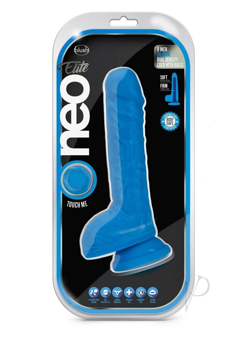 Neo Elite Silicone Dual Density Dildo with Balls 9in - Blue
