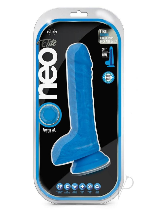 Neo Elite Silicone Dual Density Dildo with Balls 9in - Blue