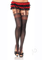 Leg Avenue Marquee Print Spandex Sheer Pantyhose with Faux Garterbelt Detail - O/S - Black/Red