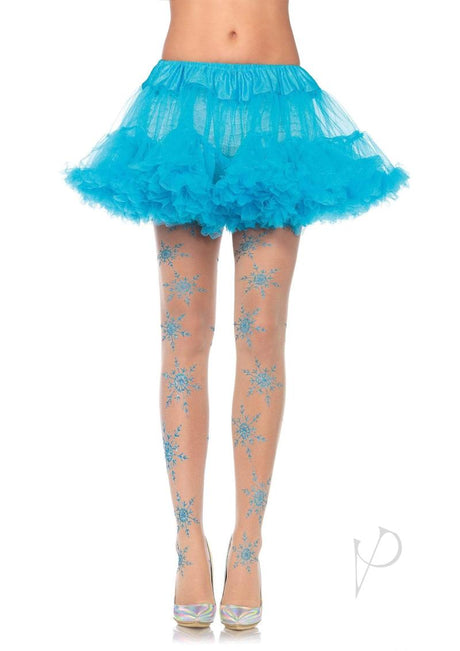 Leg Avenue Let It Snow Spandex Sheer Glitter Snowflake Pantyhose - O/S - Nude/Blue