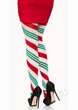 Leg Avenue Holiday Ribbon Striped Tights - OS - Green/Red