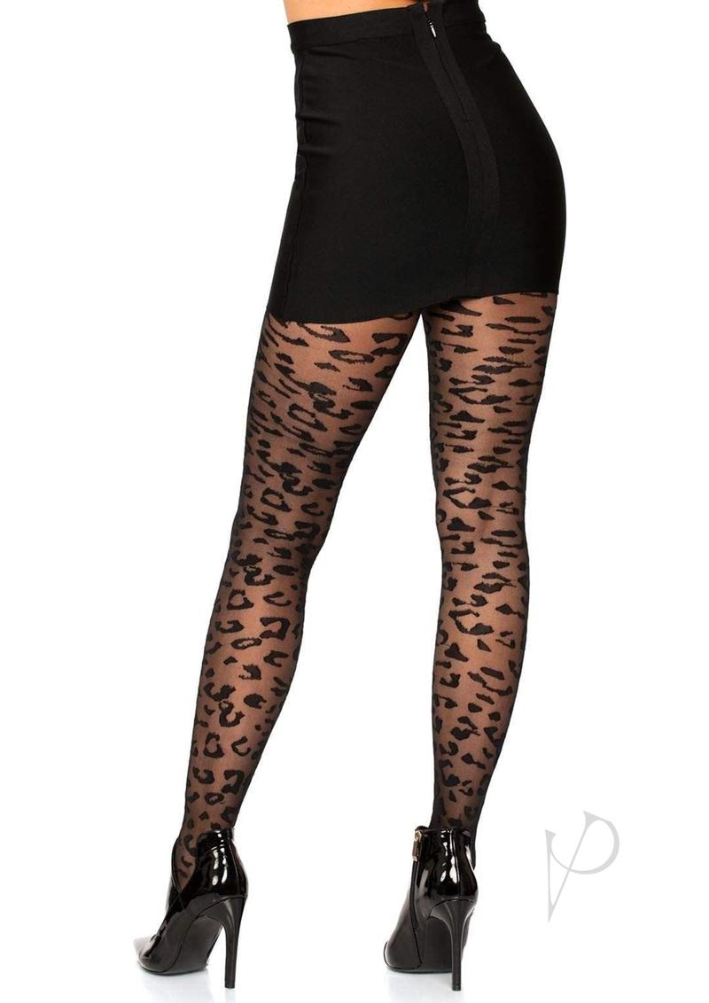 Leg Avenue Sheer Leopard Tights - OS - Black