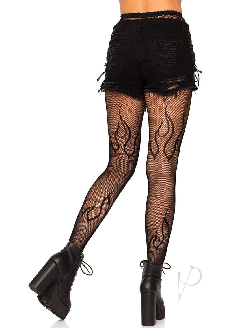 Leg Avenue Flame Net Tights - OS - Black