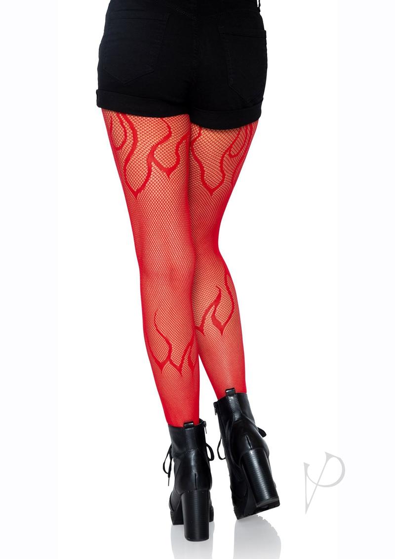 Leg Avenue Flame Net Tights - OS - Red