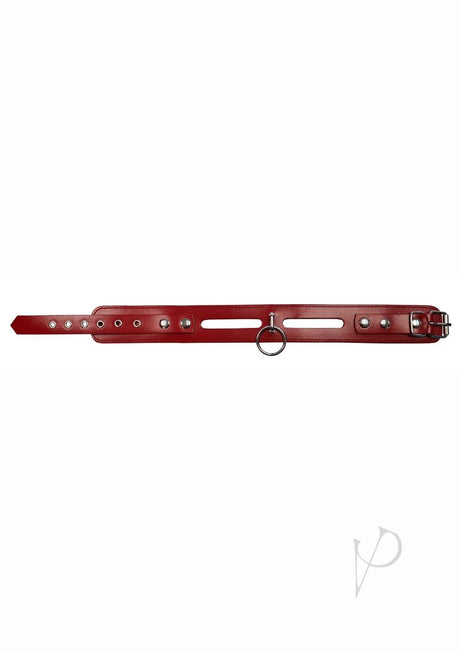 Rouge Leather Fashion Bondage Collar with O-ring - Red