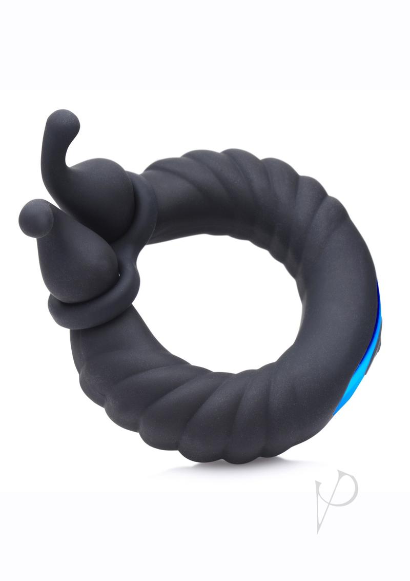 Trinity Men 10X Cock Cobra Dual Stimulating Rechargeable Silicone Cock Ring - Black